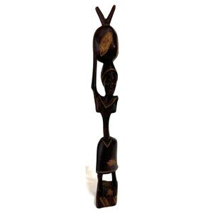 Vintage Hand Carved Handmade African Woman Carrying Basket Figurine Carving